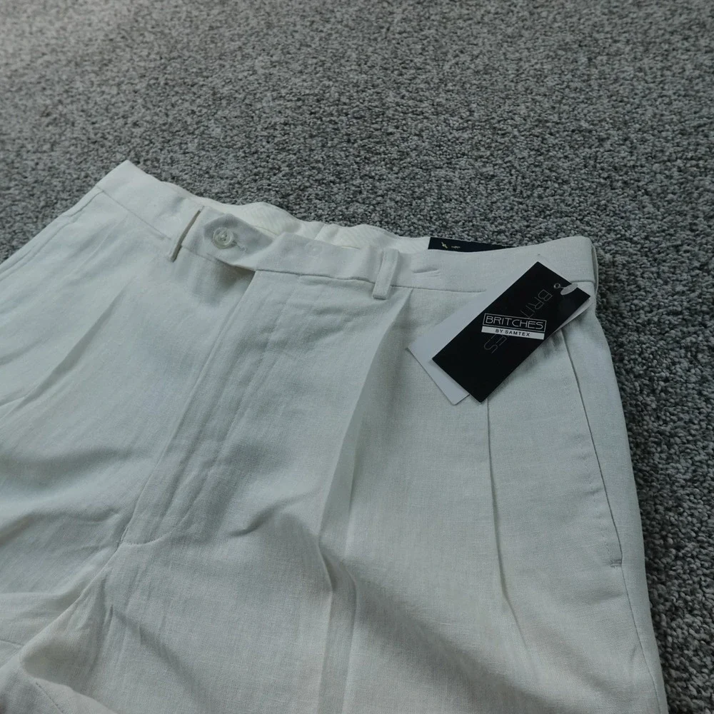 NEW Britches Pants Mens 34X30 White Linen Chino Dress Trouser Pleated Cuffed
